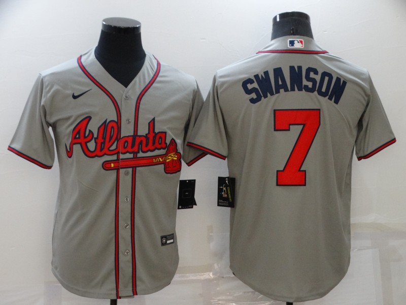2021 Men Atlanta Braves #7 Swanson grey Game Nike MLB Jersey